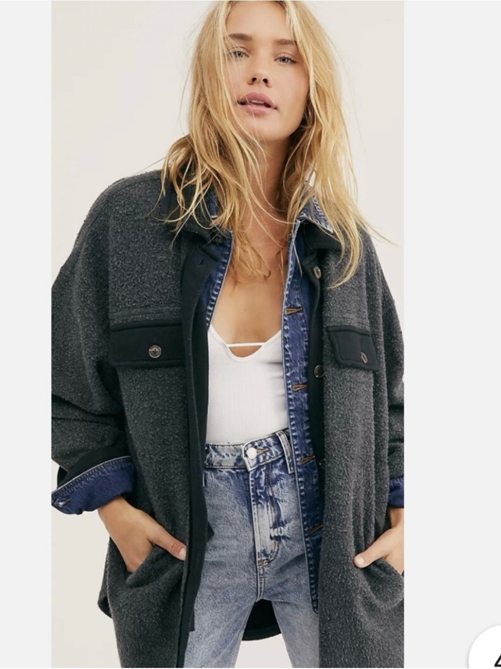FP Free People Ruby washed black gray shacket jacket Sz Medium